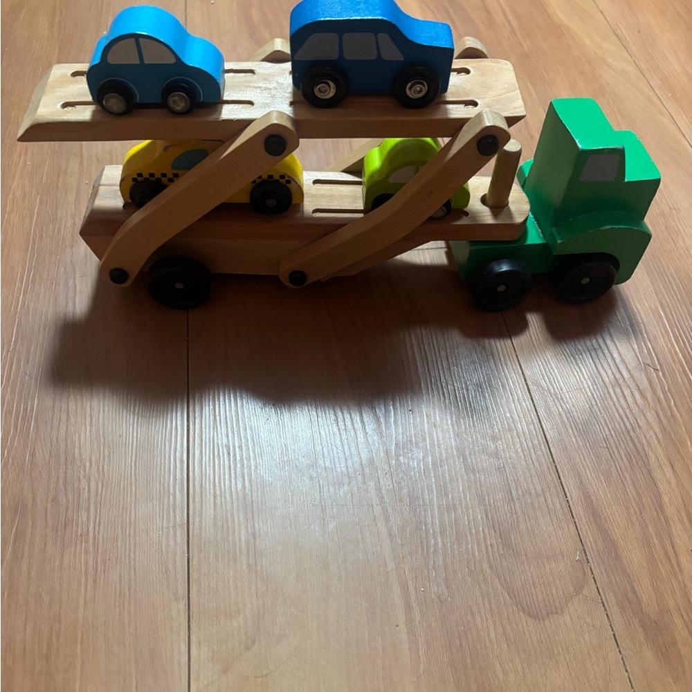Melissa & Doug Wooden Car Carrier - Green, Blue, Yellow